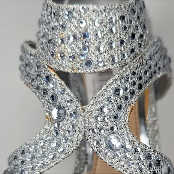Gianni Bini silver sparkle gem stiletto heel wedding occasion shoes size 8