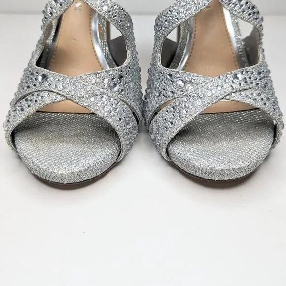 Gianni Bini silver sparkle gem stiletto heel wedding occasion shoes size 8