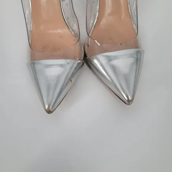 Gianvito Rossi Silver Patent Plexi Point Toe Pumps Size 39