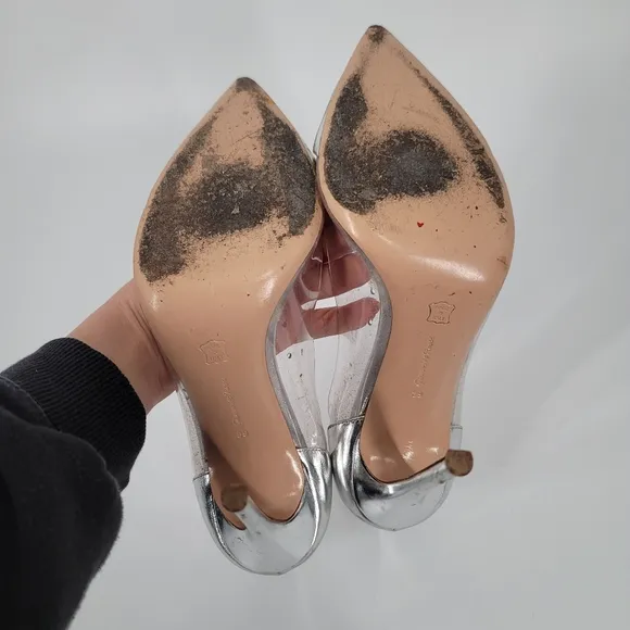 Gianvito Rossi Silver Patent Plexi Point Toe Pumps Size 39
