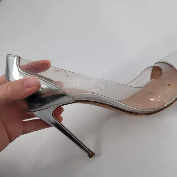 Gianvito Rossi Silver Patent Plexi Point Toe Pumps Size 39