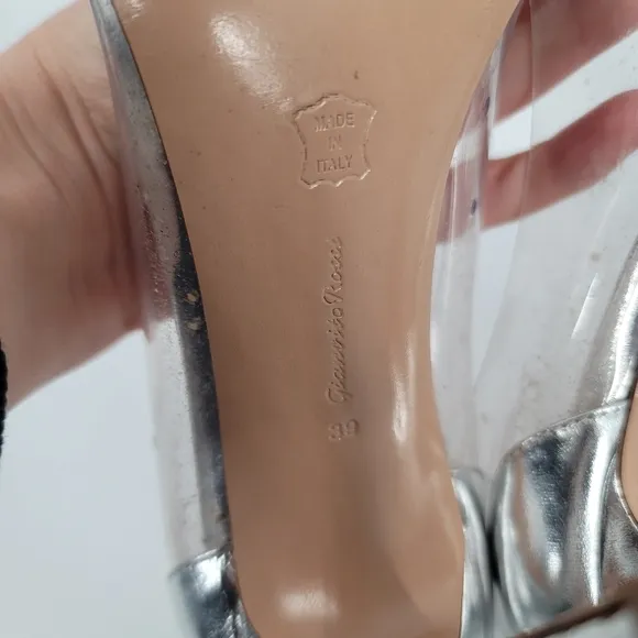 Gianvito Rossi Silver Patent Plexi Point Toe Pumps Size 39
