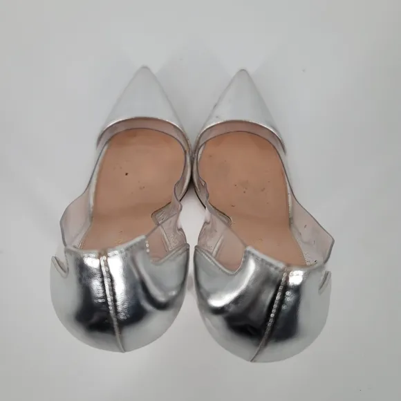 Gianvito Rossi Silver Patent Plexi Point Toe Pumps Size 39