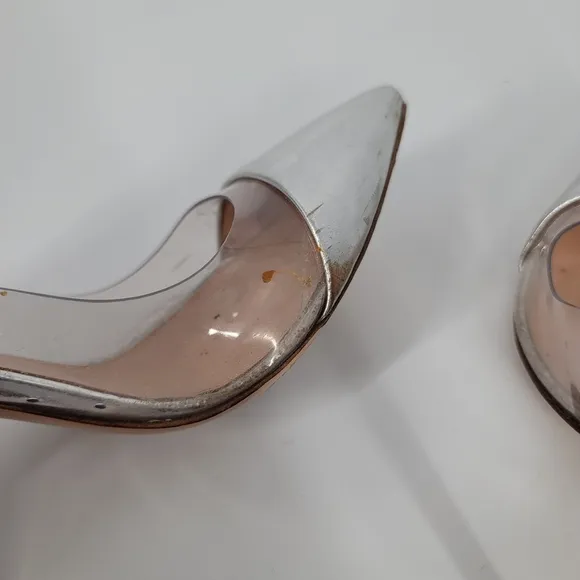 Gianvito Rossi Silver Patent Plexi Point Toe Pumps Size 39