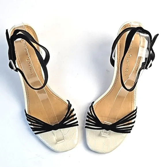 Gibson Latimer Cordelia Sheep Leather Snake Print Ankle Strap Block Heel…