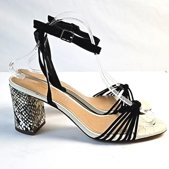 Gibson Latimer Cordelia Sheep Leather Snake Print Ankle Strap Block Heel…