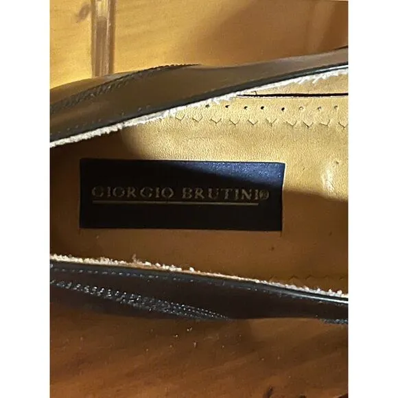 Giorgio Brutini 10.5 D Mens Black Leather Lace-Up Cap Toe Dress Shoes