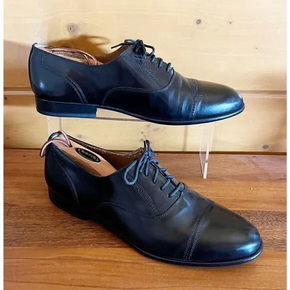Giorgio Brutini 10.5 D Mens Black Leather Lace-Up Cap Toe Dress Shoes
