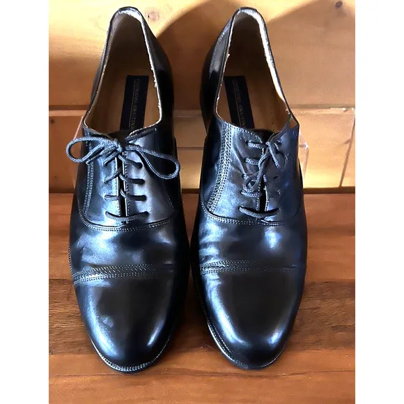 Giorgio Brutini 10.5 D Mens Black Leather Lace-Up Cap Toe Dress Shoes