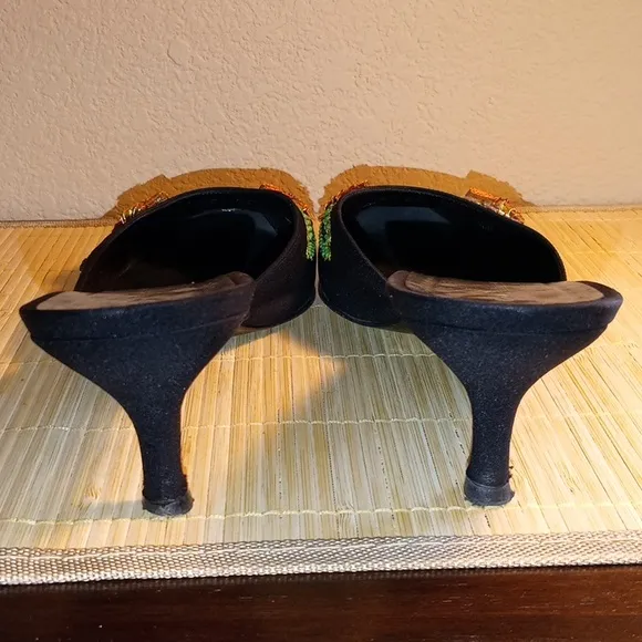 Giuseppe Zanotti Black and Multi Color Beaded &amp; Ribboned Artistic Mules Size 10B