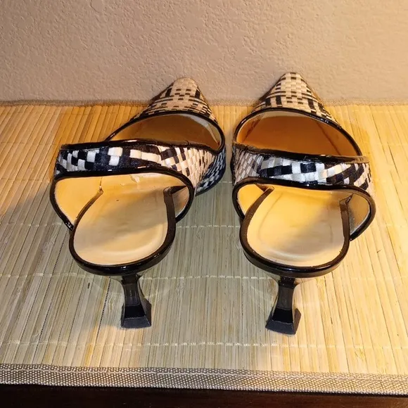 GIUSEPPE ZANOTTI Black and White Geometric Slingback Heels 9.5B
