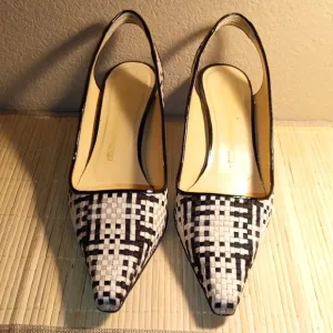 GIUSEPPE ZANOTTI Black and White Geometric Slingback Heels 9.5B