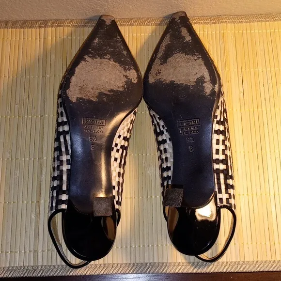 GIUSEPPE ZANOTTI Black and White Geometric Slingback Heels 9.5B