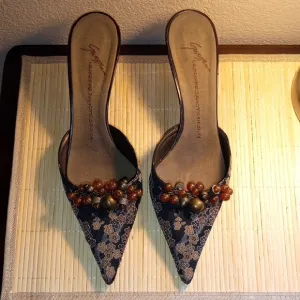 GIUSEPPE ZANOTTI Elegant Women's Beaded Bells &amp; Bronze Floral Heels Sz US 10B