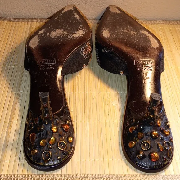 GIUSEPPE ZANOTTI Elegant Women's Beaded Bells &amp; Bronze Floral Heels Sz US 10B
