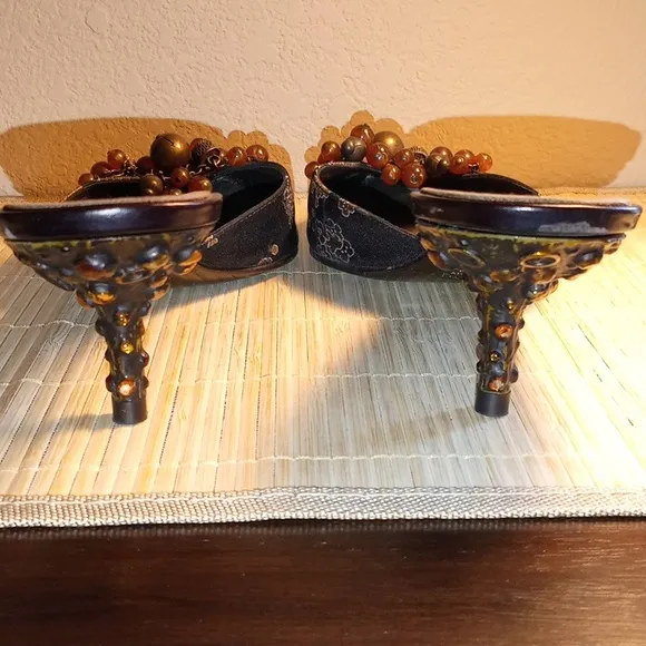 GIUSEPPE ZANOTTI Elegant Women's Beaded Bells &amp; Bronze Floral Heels Sz US 10B