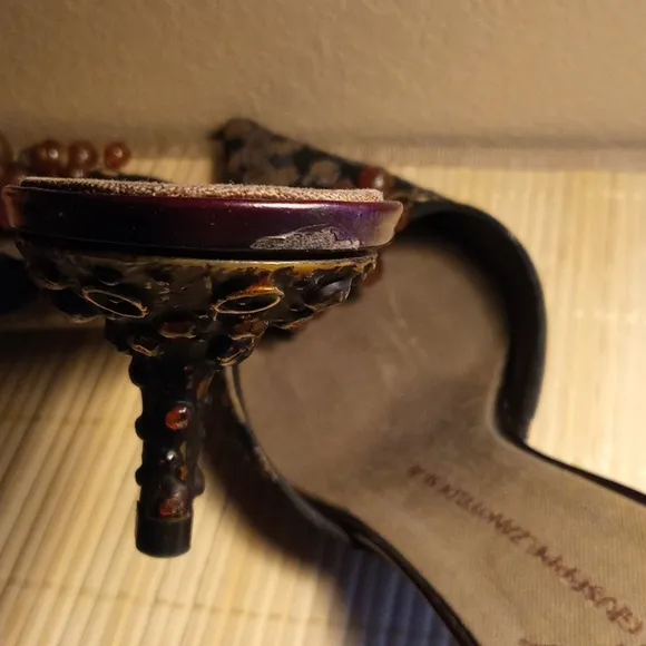 GIUSEPPE ZANOTTI Elegant Women's Beaded Bells &amp; Bronze Floral Heels Sz US 10B