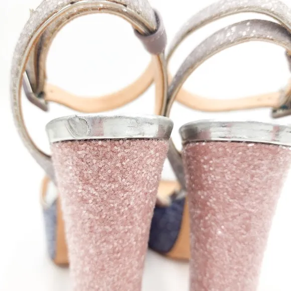 Giuseppe Zanotti Pink Pastel Iced Glitter Ankle Strap Designer Heels Shoes EU 37