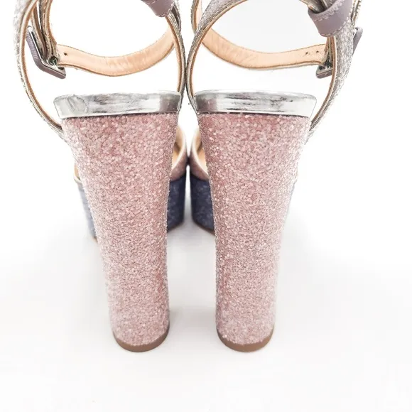 Giuseppe Zanotti Pink Pastel Iced Glitter Ankle Strap Designer Heels Shoes EU 37