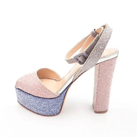 Giuseppe Zanotti Pink Pastel Iced Glitter Ankle Strap Designer Heels Shoes EU 37