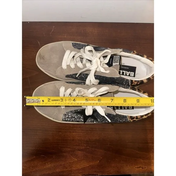 Golden Goose Glitter Hi Star Size 10 Dark Grey/Black Leather Star/Brown Leopard