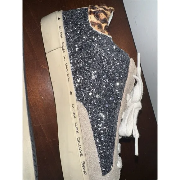 Golden Goose Glitter Hi Star Size 10 Dark Grey/Black Leather Star/Brown Leopard