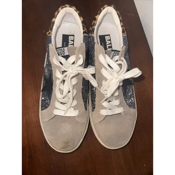 Golden Goose Glitter Hi Star Size 10 Dark Grey/Black Leather Star/Brown Leopard