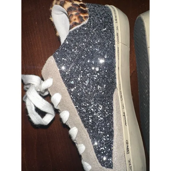 Golden Goose Glitter Hi Star Size 10 Dark Grey/Black Leather Star/Brown Leopard