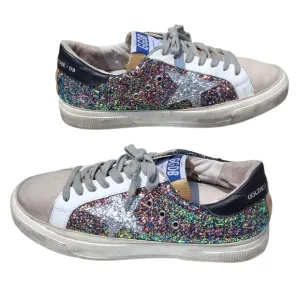 Golden Goose MAY Multicolor Glitter  Grey Suede Gold Trim Shoes  Women Size EU39