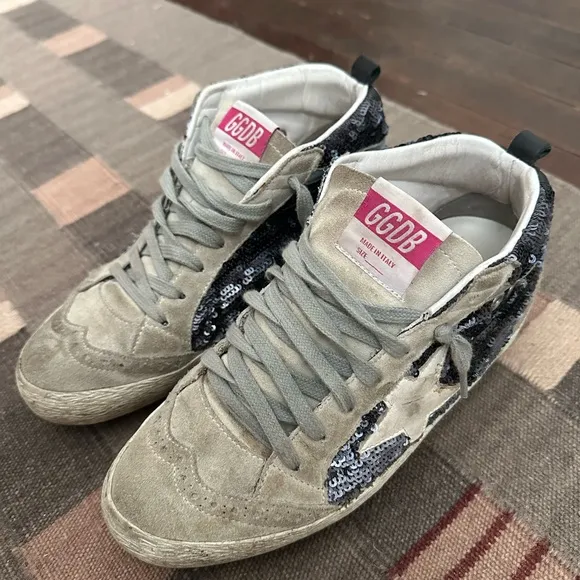Golden Goose Mid Star Glitter Sneakers — Size 37 / US 7