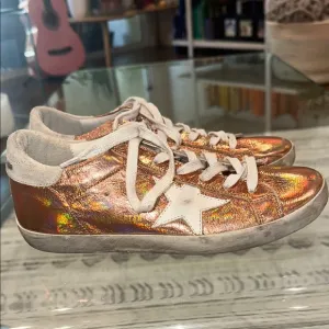 Golden Goose Rose Gold metallic, superstars metallic laces women’s size 8