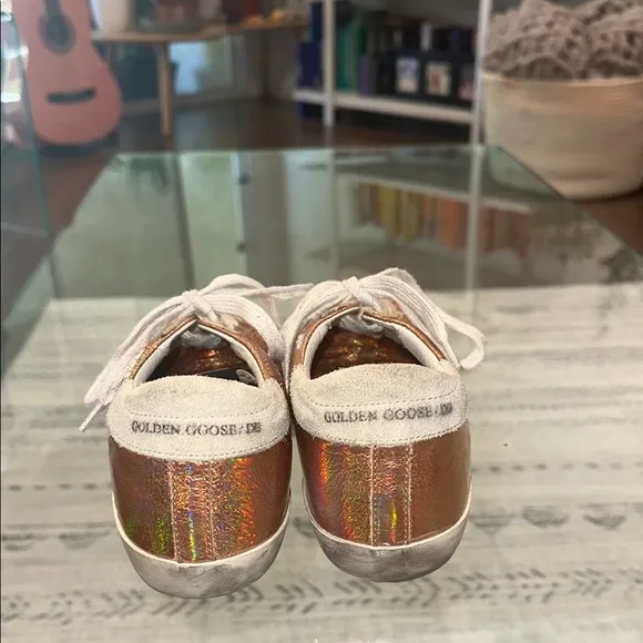 Golden Goose Rose Gold metallic, superstars metallic laces women’s size 8
