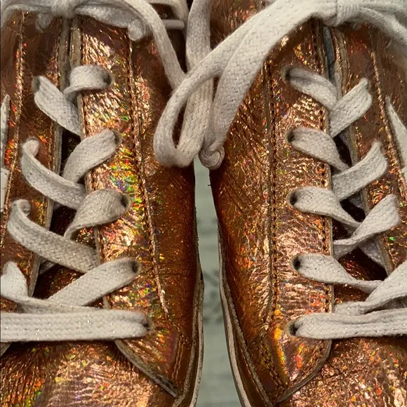 Golden Goose Rose Gold metallic, superstars metallic laces women’s size 8