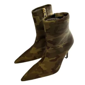 Good American Camo High Kickstand Stretch Ankle Boots Stiletto Booties