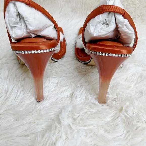 Good American Crystal Crush Stiletto Heels Orange NIB Size 11.5