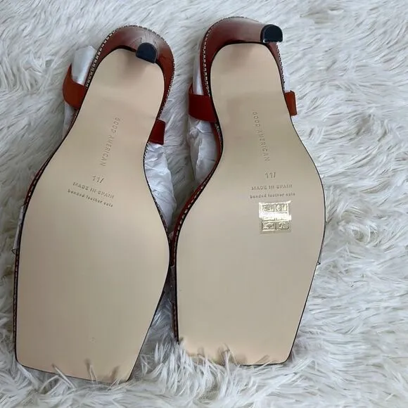 Good American Crystal Crush Stiletto Heels Orange NIB Size 11.5