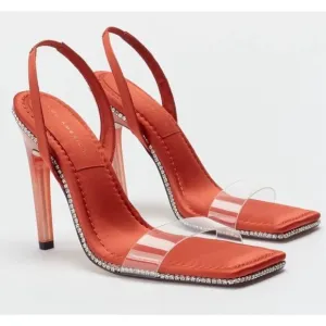 Good American Crystal Crush Stiletto Heels Orange NIB Size 11.5