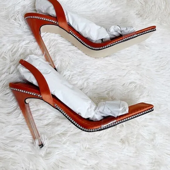 Good American Crystal Crush Stiletto Heels Orange NIB Size 11.5