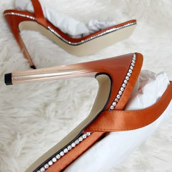 Good American Crystal Crush Stiletto Heels Orange NIB Size 11.5