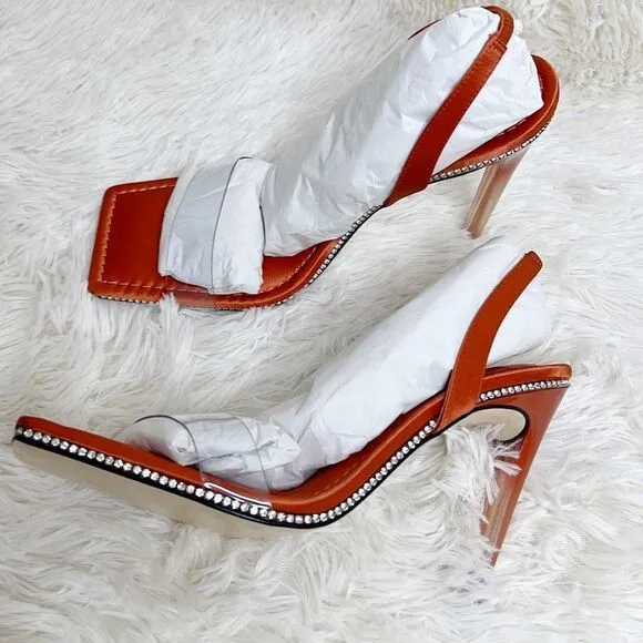 Good American Crystal Crush Stiletto Heels Orange NIB Size 11.5