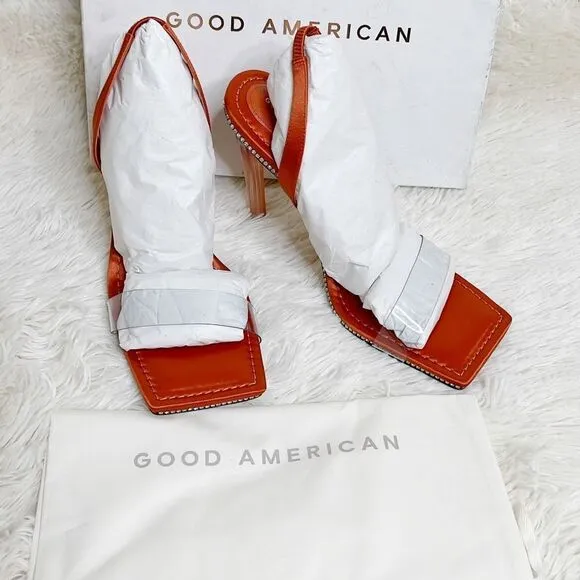 Good American Crystal Crush Stiletto Heels Orange NIB Size 11.5
