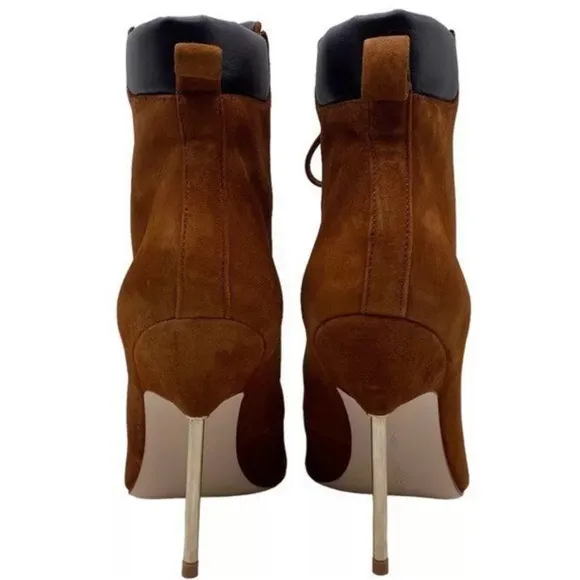 Good American Shoes Good American Brown Suede Booties Lace Up Stiletto Size 8.5