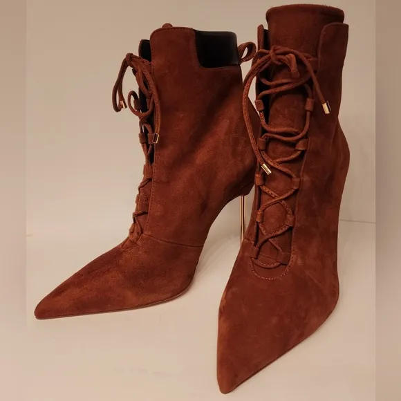 Good American Shoes Good American Brown Suede Booties Lace Up Stiletto Size 8.5