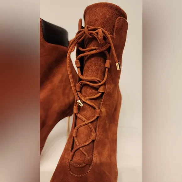 Good American Shoes Good American Brown Suede Booties Lace Up Stiletto Size 8.5