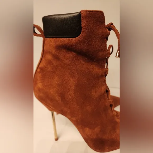 Good American Shoes Good American Brown Suede Booties Lace Up Stiletto Size 8.5