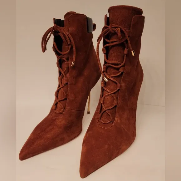 Good American Shoes Good American Brown Suede Booties Lace Up Stiletto Size 8.5