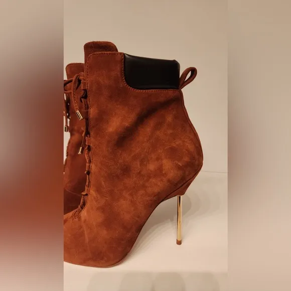 Good American Shoes Good American Brown Suede Booties Lace Up Stiletto Size 8.5