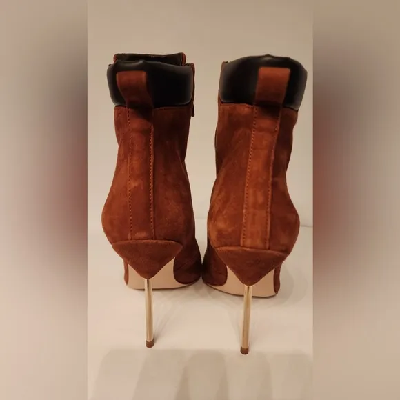 Good American Shoes Good American Brown Suede Booties Lace Up Stiletto Size 8.5