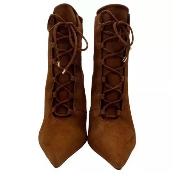 Good American Shoes Good American Brown Suede Booties Lace Up Stiletto Size 8.5