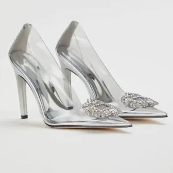 Good American Sz 10Clear Cinder-F*cking-Rella Jeweled Stiletto Pumps